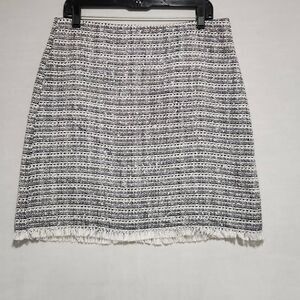 LOFT Women's Size 10 Gray A Line Knee Length Tweed Knit Skirt Fringe